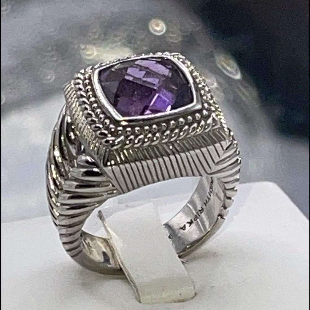 Judith Ripka sterling silver cable amethyst ring